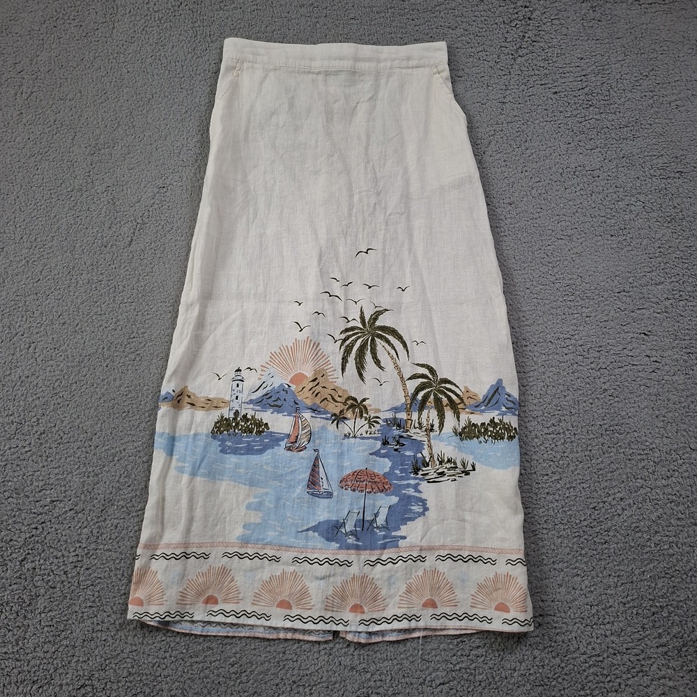 Cynthia Rowley Linen Skirt M Midi Beach Summer Resort Cruise
